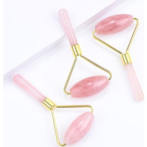 Nice Pink Single Headed Natural Rose Quartz Facial Roller Women Beauty Massage Tool Skin Lifting SPA Body Relaxation Health Care