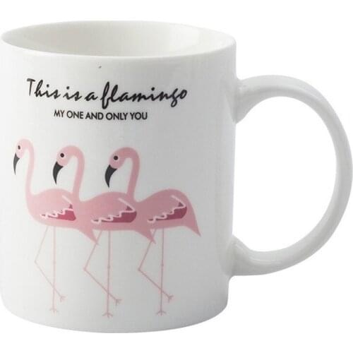 Pandapark Cute Animal Ceramic Personality Milk Mug Flamingos Pattern Office Coffee Mug Tumbler Creative Breakfast Mugs PPX046