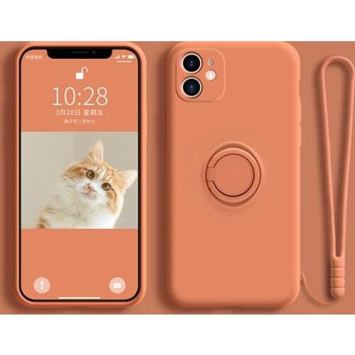 For iPhone 12 Pro Luxury Magnetic Liquid Silicone Case For iPhone 12 Mini 11 Pro XR Xs Max SE2 6S 7 8 Plus Ring Cover With Strap