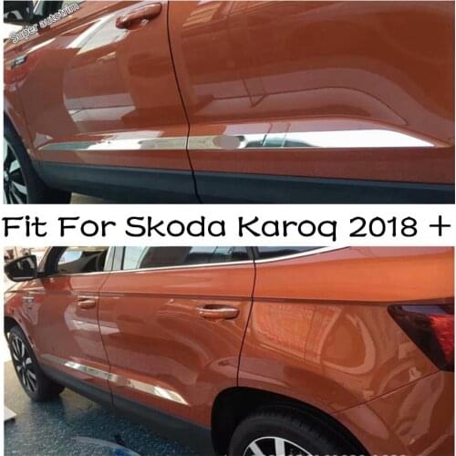 Lapetus Car Body Molding Door Side Line Garnish Protection Panel Cover Trim 4 Pcs Fit For Skoda Karoq 2018 2019 Stainless Steel