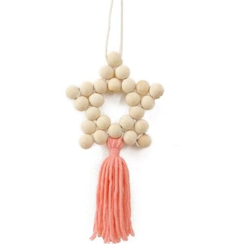 Nordic Style Wall Hanging Ornament Star Shape Wooden Beads Tassel Pendant Kids Room Decoration Photo Props