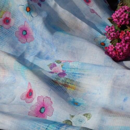 Natural pure ramie fabric digital print fabrics Summer thin style robe dress tissu