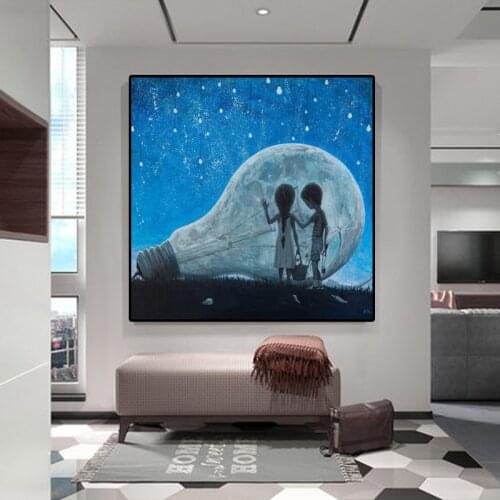 Creative Cartoon Little Boy Canvas Painting Broken Light Bulb Poster Print Wall Art Picture Modern Living Room Home Decoration