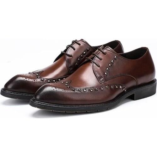 New rivet brogue shoes mens shoes lace up high-top genuine leather business shoes formal dress shoes
