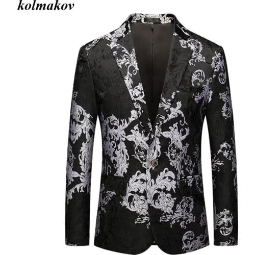 KOLMAKOV New Arrvial Spring Style High Quality Slim Black Jacquard Single Buttom Mens Suit Coat Mens 3D Pattern Blazers Dress