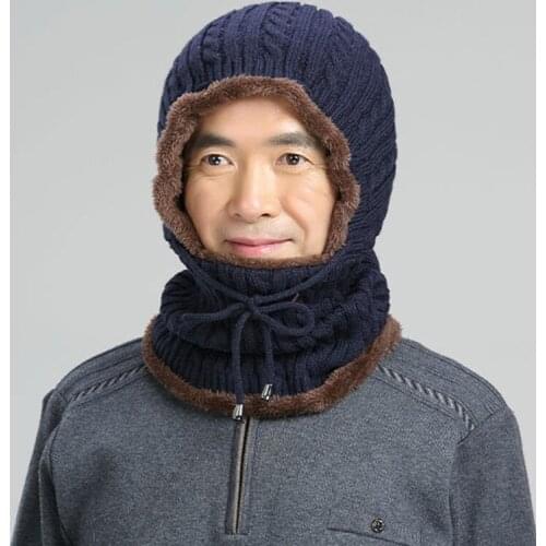 New Mens Autumn And Winter Knitted Hats Plus Velvet Thick Warm Woolen Caps Hoods Bib Hats