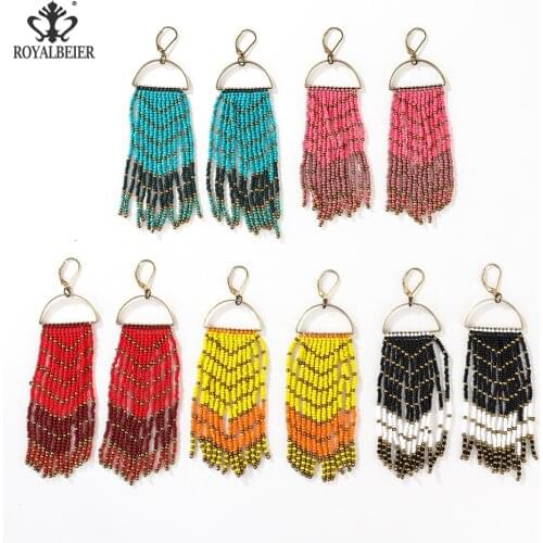 New Fashion Design Colorful Long Tassel Jewelry Vintage Handmade Bohemian Bead Earrings For Women Boho Cute Earring Jewelry