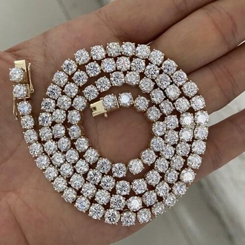 Mosangnai 5 MM 18'' Yellow Gold Plated Sterling Silver Moissanite Diamoond Tennis Chain Necklace