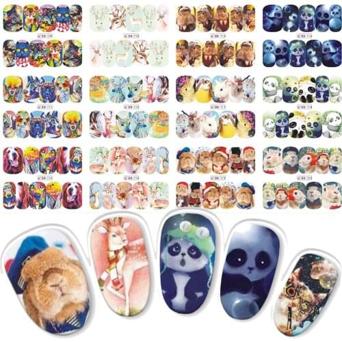 2017 New Cute Animal Panda/ Rabbit Designs Full Wraps Nail Art Decals DIY Water Transfer Nails Stickers Decorations BN709-720