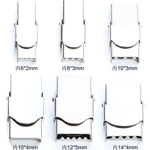 DC 5pcs/lot 6sizes Stainless Steel Flat Leather Cord Clasps For Bracelet Metal End Clasps Necklace Connectors Jewelry Making