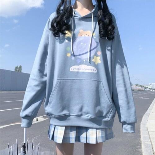 Plush Sweatshirt Womens Autumn And Winter Cute Korean Version Of All-match Printing Hooded Sweatshirt Wn