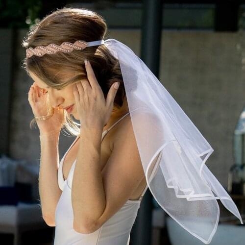 Crystal Headband With Short White Tulle Veil Bridal Wedding Party Hair Accessories Female Fashion Delicate Stretch Headwear Gift