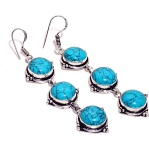 Genuine Turquoise Silver Overlay on Copper Earrings , Hand made Women Jewelry Gift