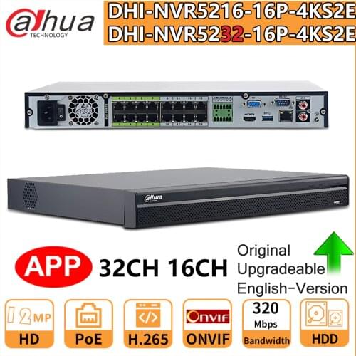 Dahua Original PoE NVR 32CH NVR5232-16P-4KS2E 12MP 16CH NVR5216-16P-4KS2E Support Two Way Talk e-POE 800M Network Video Recorder