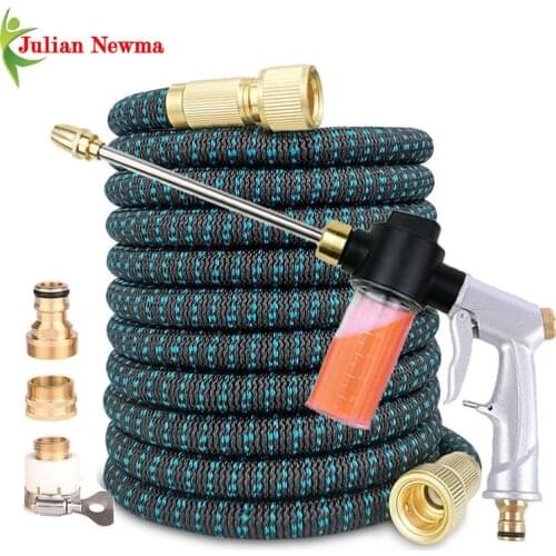 High Pressure Garden Water Hose Flexible Expandable Car Wash Water Gun Garden Watering hose Sprinkling Foam Metal Lances Nozzle