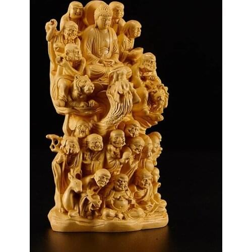 Estatua de Buda de boj de escultura, decoración de madera sólida para el hogar, 16cm, 18 arsombreros