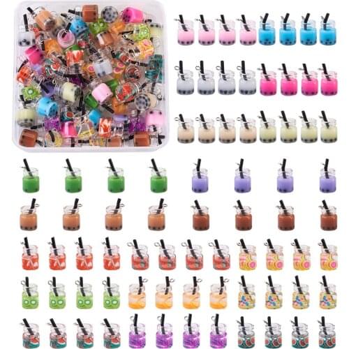 1box Glass Pendants with Resin&Polymer Clay Mixed Color Imitation Bubble Tea Bottle Shape Charm Pendent For Jewelry DIY Findings