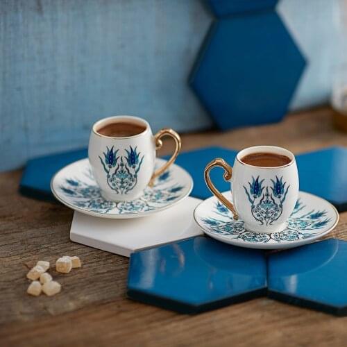 WONDERFUL MAGNIFICENT Karaca Iznik Coffee Cup Set for 2 Persons QUALITY FREE SHIPPING WITH BEVERAGES AND BEVERAGES