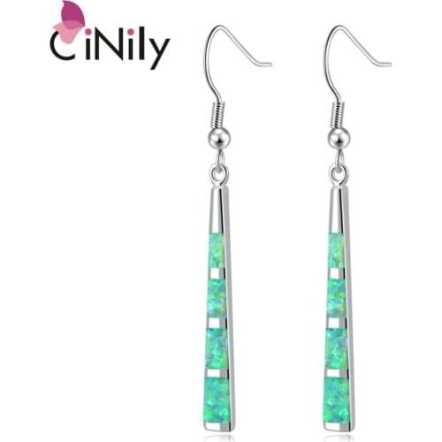 CiNily Natural Green Square Fire Opal Stone Dangle Drop Earrings Silver Plated Bohemia Boho Summer Jewelry Gift Woman Girl