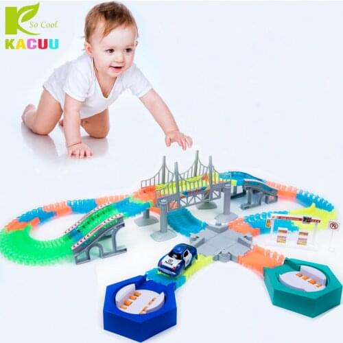 Railway Big Road Light With Railroad Miracle Flexible Glowing Race Track Childrens Cars Racing Tracks Toys For Children