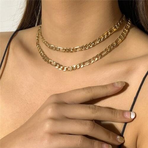 Gothic Punk Hollow Out Geometric Womens Neck Chain Korean New Stylish Popular Cross Chain Combination Set Necklace Party Gifts