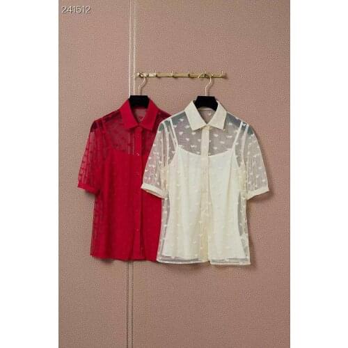 High-Quality Sicily Fashion Runway Womens Shirt Retro Mesh Embroidery Single Breasted Blouse Autumn 2021 Ladies Top