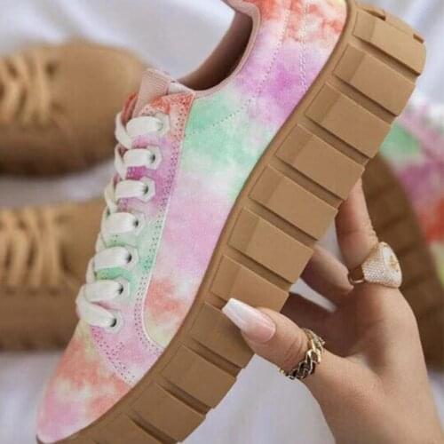 Women Platform Sneakers Woman Mixed Color Canvas Shoes Ladies Lace Up Casual Flat Female Comfort Round Toe Vulcanized Plus Size