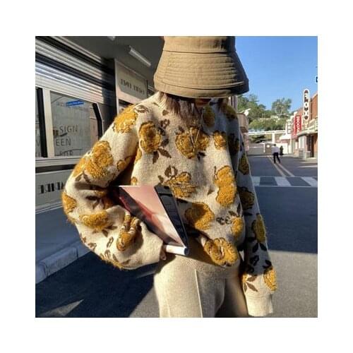 Pullover Women Autumn Winter Vintage Floral Knit Sweater Loose Casual Knitwear Sweater Oversize Ulzzang Long Sleeved Warm Jumper