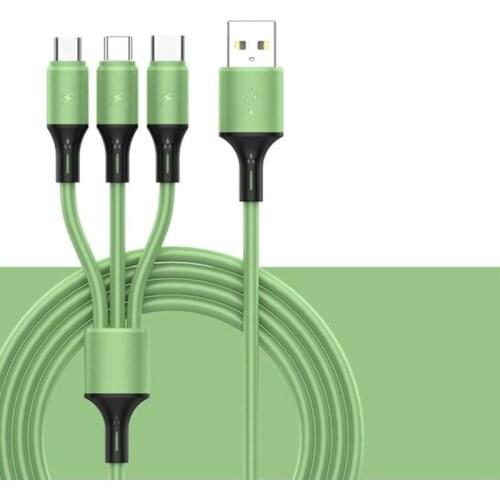 Liquid Silica Gel 3 in 1 Type C IOS Micro Charging Cable for iphone Xiaomi Huawei Mobile Phone