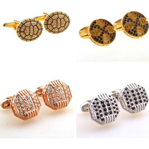 10pairs/lot Crystal Cufflinks Gold/Rosegold/Silver Rhinestone Zircon Cuff links Wedding Gift Mens Jewelry Wholesale