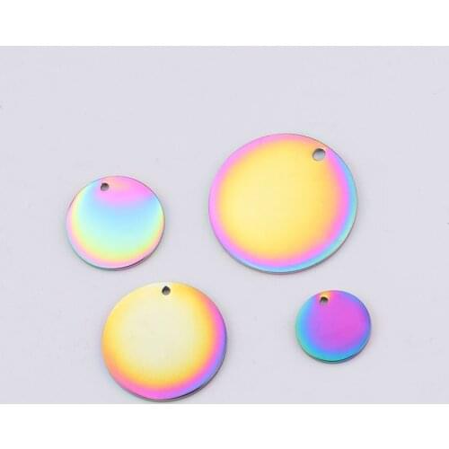 10Pcs Hot 30/25/20/19/16/15mm Rainbow color disc Mirror polished stainless steel charms accessories for jewelry findings DIY