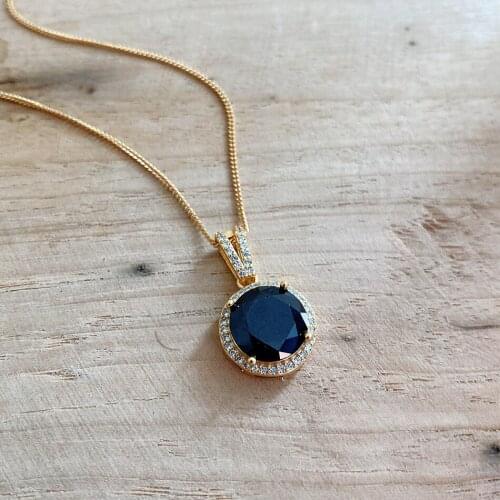 18K Gold 100% Authentic 925 Sterling silver Round Black Zircon AAA+ & White cz set Pendant necklace Mothers' Gift TLX1105