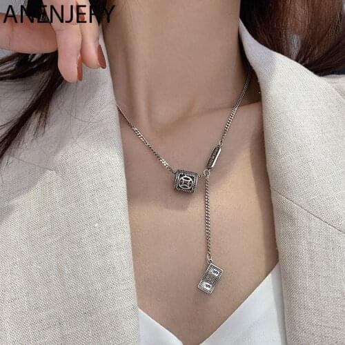 ANENJERY 925 Sterling Silver Money Heavy Chain Necklace for Women Handmade Jewelry S-N737