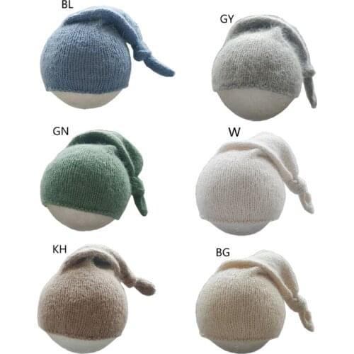Baby Knot Tail Hat Newborn Photography Props Infants Beanies Soft Mink Hair Cap Photo Shooting Posing Accessories