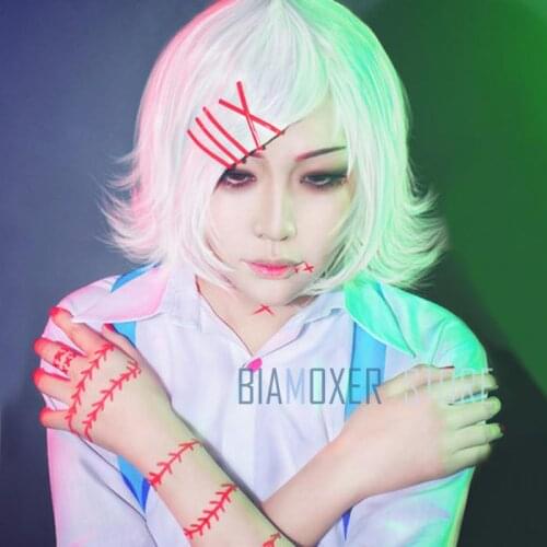 Biamoxer Anime Tokyo Ghoul Juzo Suzuya Juuzou Pure White Heat Resistant Cosplay Costume Wig + 5 Red Hairpins