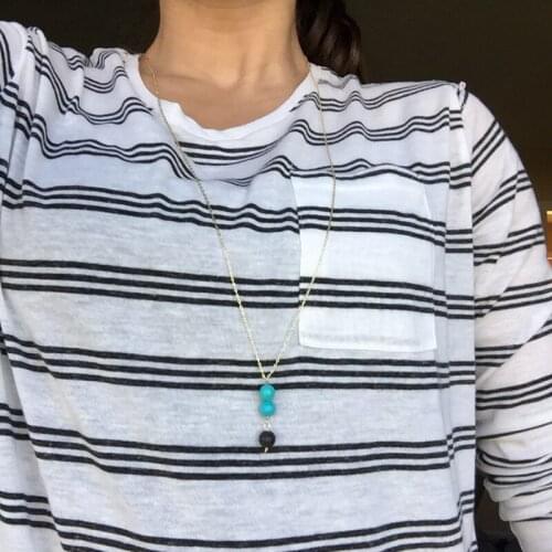 Beads Tassel Black Lava Stone Aromatherapy Essential Oil Perfume Diffuser Pendant Necklace 70cm Sweather ACC Jewelry Women