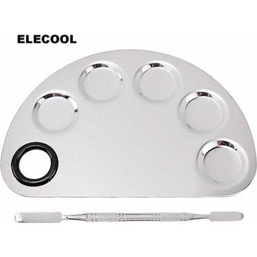 ELECOOL Half moon shape Stainless Steel Makeup Palette Foundation Eyeshadow Eye Shadow Mixing Palette set with Spatula