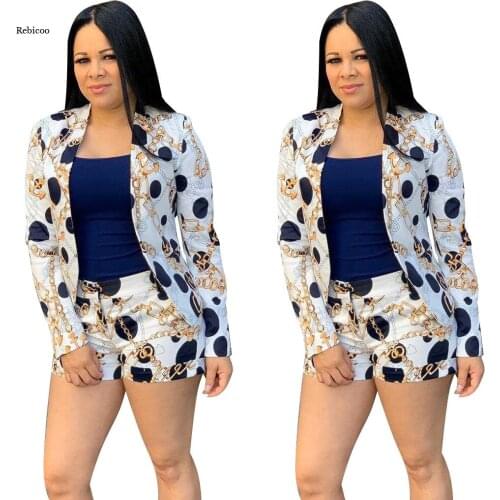 Women Vinatge Chain Printed Blazer Top and Shorts Set Elegant Office Ladies Suits Women Workwear