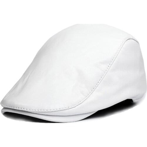 Korean Fashion Male Single-layer Genuine Leather Berets Caps Men Women White/Red Casual Hat Sheepskin Elastic Boina Streetwear