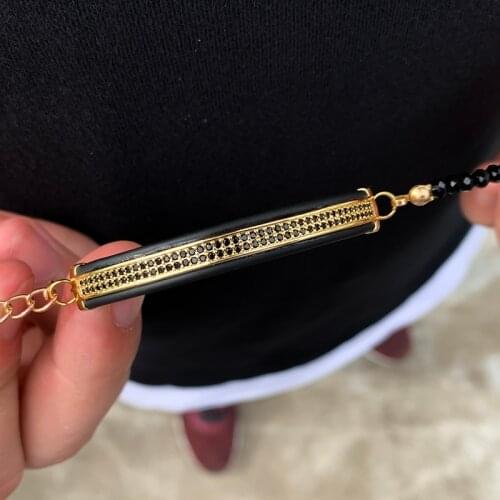 Fashion Unisex Bracelets for Men Women Natural Stone Stainless Steel Bracelet Copper Color Leather Punk Rock Bangles Jewelry