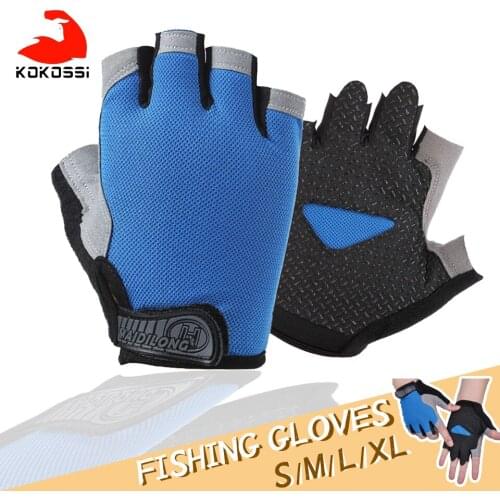 KoKossi New Fishing Anti-slip Anti-sweat Durable Men Women Half Finger Gloves Breathable Anti-shock Sports Gloves Fishing Gloves