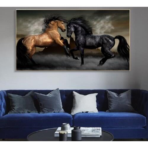 Couple Black and Yellow Horse Animals Wall Art Canvas Paintings Love Posters and Prints Wall Art Pictures Living Room Home Decor