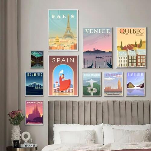 Paris Spain Venice Quebec Iceland City Sign Map Wall Art Print Canvas Painting Nordic Poster Wall Pictures For Living Room Decor
