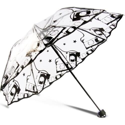 Transparent Umbrella Rain Sunny and Rainy Umbrella Parasol Thicken Three-folding Advertising Women