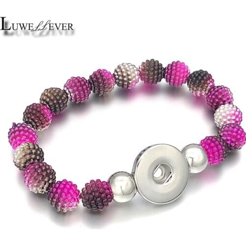 Luwellever Candy Colors Expandable Bead Stretch 042 Strand Bracelet 18mm Snap Button Resin Bangle Charm Jewelry Women Gift