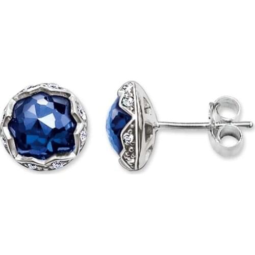 925 Sterling Silver Dark Blue Lotus Flower Ear Studs Earrings, Fashion Thomas Style Glam Earring Jewelry Ts Soul Gift for Women