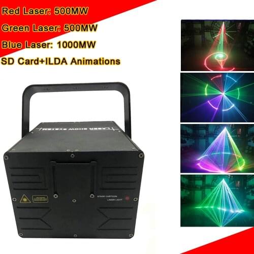 2W DMX RGB ILDA Animation Laser Projector Scanner Professional Stage Lighting DJ Disco Bar Club Party Wedding Effect + SD Card