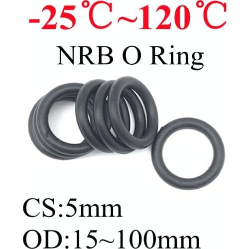 20pcs Black O Ring Gasket CS 5mm OD 15mm ~ 100mm NBR Automobile Nitrile Rubber Round O Type Corrosion Oil Resistant Seal Washer