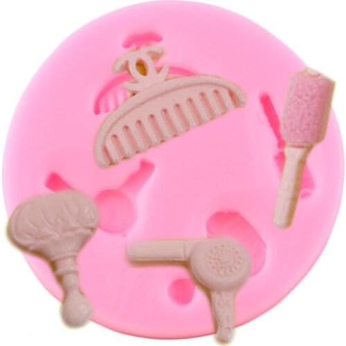 Woman Hair Beauty Makeup Tools Silicone Molds Mirror Comb Fondant Mold Cake Decorating Tools Chocolate Candy Clay Moulds