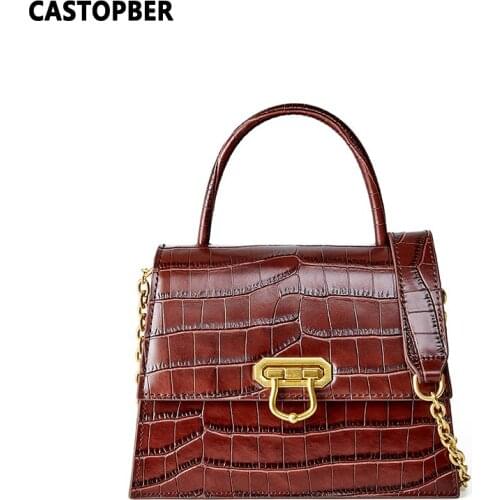 Womens Leather Vintage Handbags Retro Chain Crossbody Crocodile Pattern Cowhide Split Leather Shoulder Bags With Cover Ladies